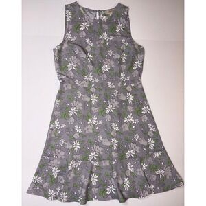 LOFT Outlet Floral Dress Women's Size 6 Gray White Green Sleeveless Keyhole